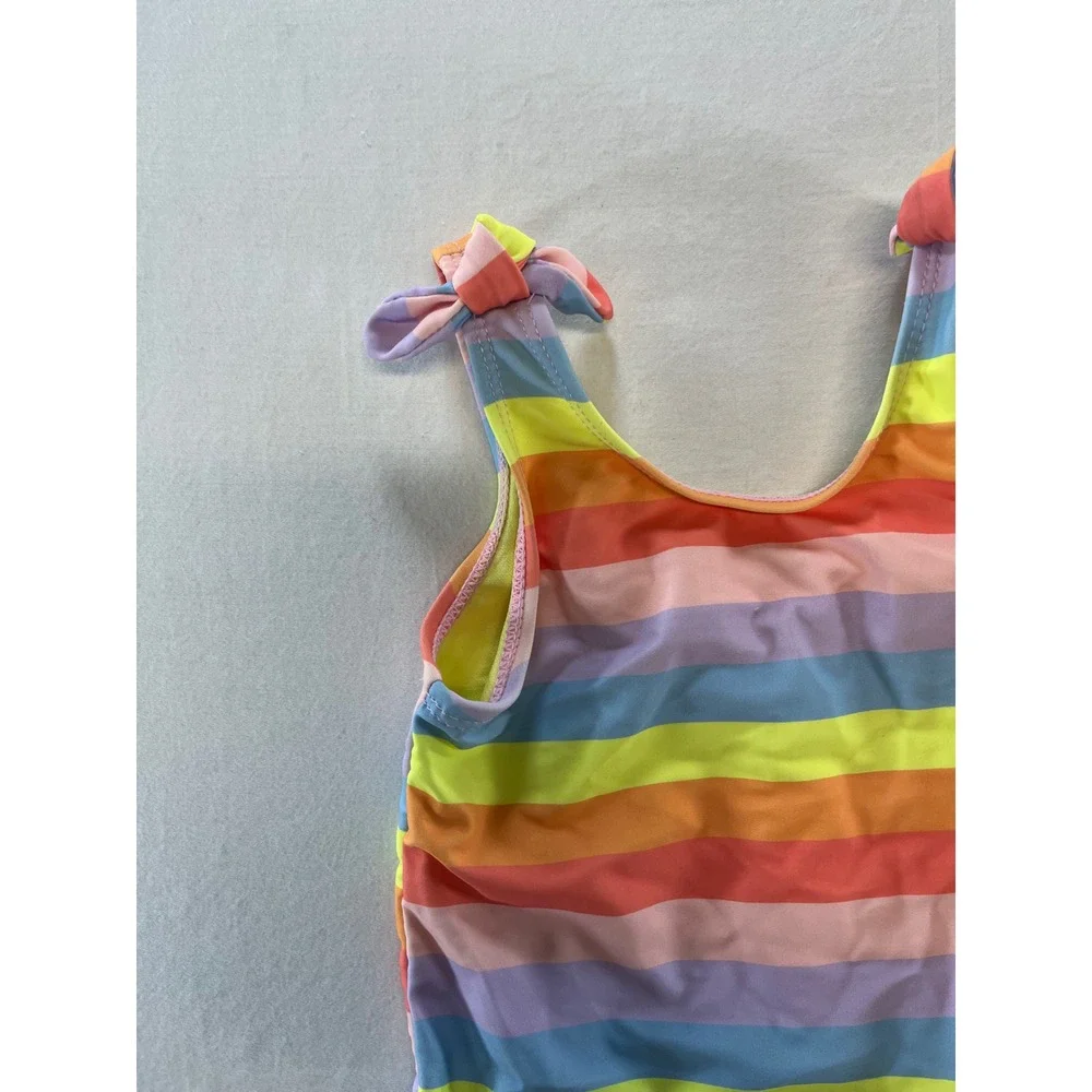 Eddie Bauer‎ Kids Rainbow Stripe One Piece Swimsuit Tie Shoulder Size 18M